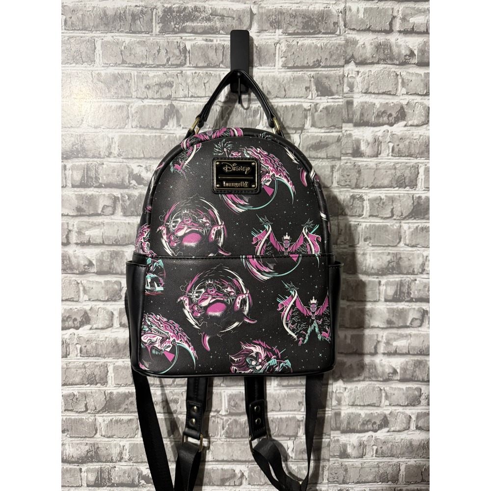 Loungefly Disney Villains Curse Your Hearts Mini Backpack Black Neon Ursula Evil
